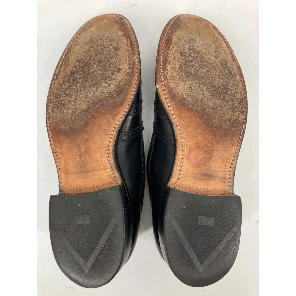 Allen Edmonds Penny Loafers Mens 7.5 B Black Excellent Brogue Wingtip 62910